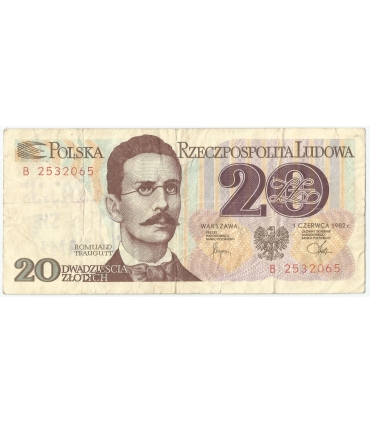 20 zł Traugutt 1982, STEMPEL OPOZYCYJNY "WYBIERAJCIE SIĘ SAMI " + Urna wyborcza SB, duża rzadkość