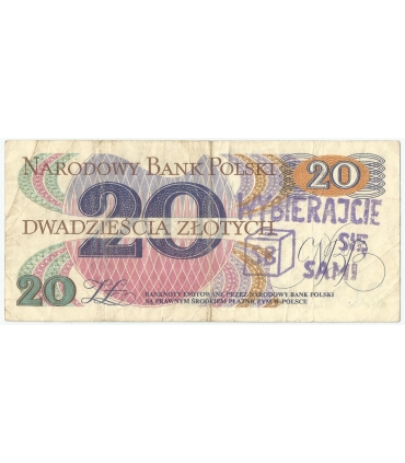 20 zł Traugutt 1982, STEMPEL OPOZYCYJNY "WYBIERAJCIE SIĘ SAMI " + Urna wyborcza SB, duża rzadkość