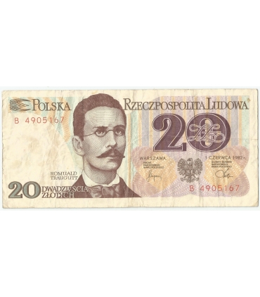 Banknot PRL 20 złotych 1982 – nadruk opozycyjny „17.VI Każdy głos na wagę zdrady!”
