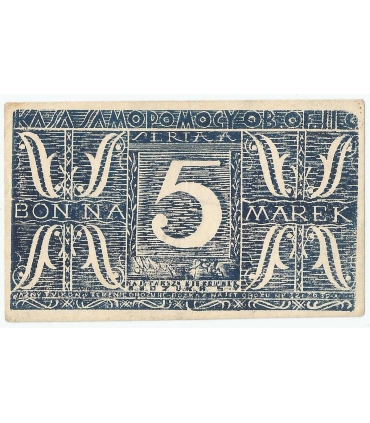 Bon na 5 marek 1944 seria A, Oflag II C Woldenberg, druk niebieski rzadszy