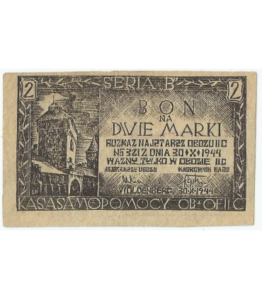 Bon na 5 marek 1944 seria A, Oflag II C Woldenberg, druk niebieski rzadszy