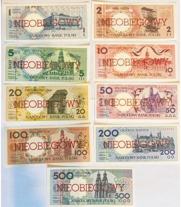 Zestaw banknotów Miasta polskie Z NAPISEM NIEOBIEGOWY 1990