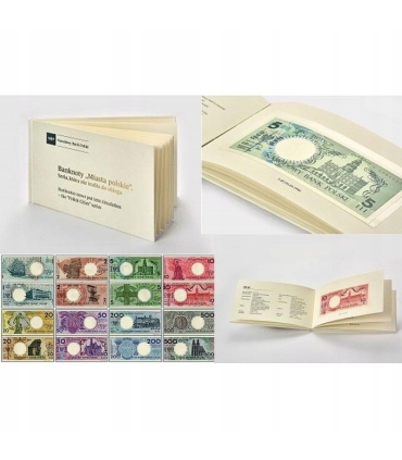 Zestaw banknotów Miasta polskie bez napisu nieobiegowe 1990 w etui