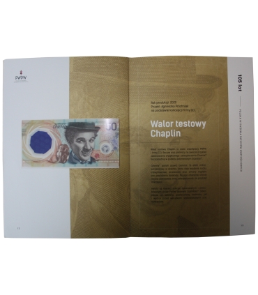 105 lat PWPW, banknoty testowe  Chaplin, Afryka 55, Sowa, znaki wodne, ryt, karta NFT
