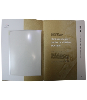 105 lat PWPW, banknoty testowe  Chaplin, Afryka 55, Sowa, znaki wodne, ryt, karta NFT