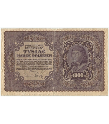 1000 marek polskich 1919, I seria AZ, stan 4-