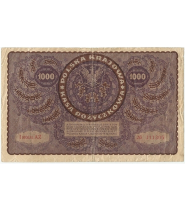 1000 marek polskich 1919, I seria AZ, stan 4-