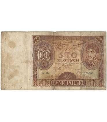 Banknot 100 zł 1932 rok, seria AB. stan 3-