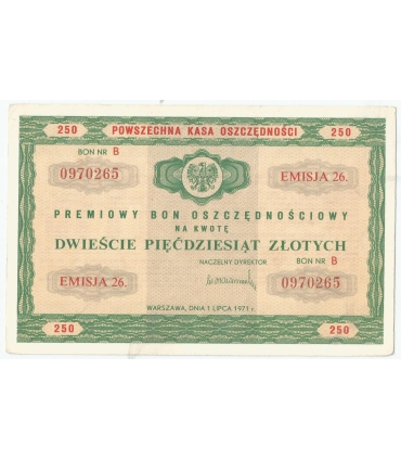 PKO Premiowy Bon Oszczędnościowy 250 zł 1971 rok
