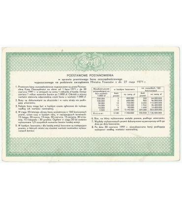 PKO Premiowy Bon Oszczędnościowy 250 zł 1971 rok