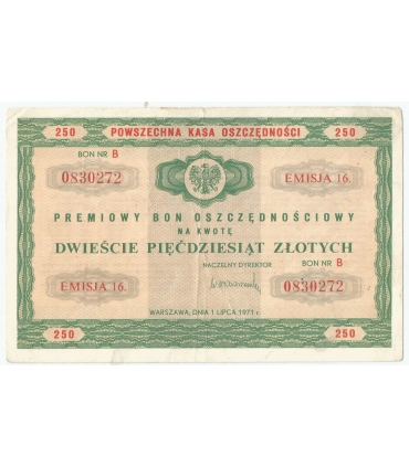 PKO Premiowy Bon Oszczędnościowy 250 zł 1971 rok