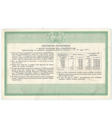 PKO Premiowy Bon Oszczędnościowy 250 zł 1971 rok
