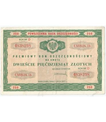 PKO Premiowy Bon Oszczędnościowy 250 zł 1971 rok