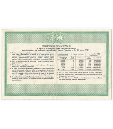 PKO Premiowy Bon Oszczędnościowy 250 zł 1971 rok