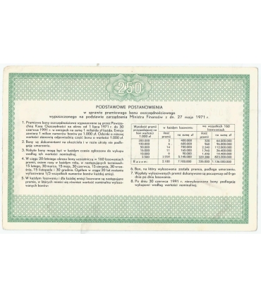 PKO Premiowy Bon Oszczędnościowy 250 zł 1971 rok
