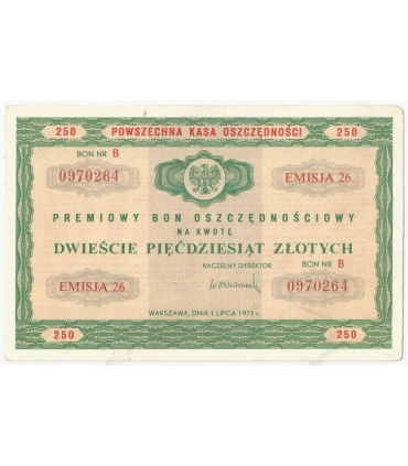 PKO Premiowy Bon Oszczędnościowy 250 zł 1971 rok