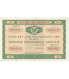 PKO Premiowy Bon Oszczędnościowy 250 zł 1971 rok