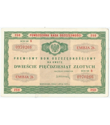 PKO Premiowy Bon Oszczędnościowy 250 zł 1971 rok