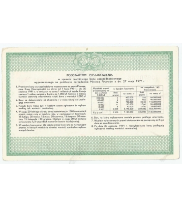 PKO Premiowy Bon Oszczędnościowy 250 zł 1971 rok