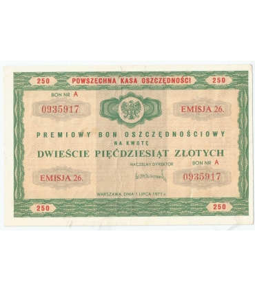PKO Premiowy Bon Oszczędnościowy 250 zł 1971 rok