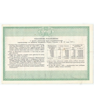 PKO Premiowy Bon Oszczędnościowy 250 zł 1971 rok