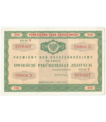 PKO Premiowy Bon Oszczędnościowy 250 zł 1971 rok