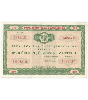 PKO Premiowy Bon Oszczędnościowy 250 zł 1971 rok