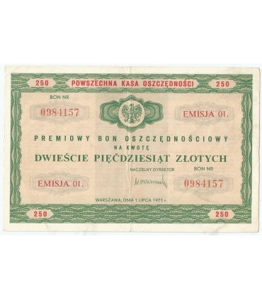 PKO Premiowy Bon Oszczędnościowy 250 zł 1971 rok