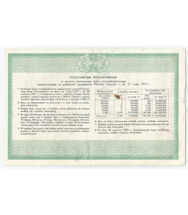 PKO Premiowy Bon Oszczędnościowy 250 zł 1971 rok