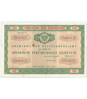 PKO Premiowy Bon Oszczędnościowy 250 zł 1971 rok