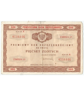 PKO Premiowy Bon Oszczędnościowy 500 zł 1971 rok