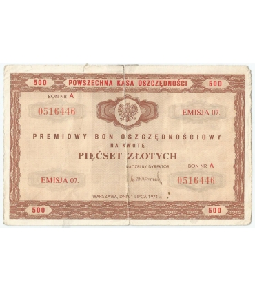 PKO Premiowy Bon Oszczędnościowy 500 zł 1971 rok