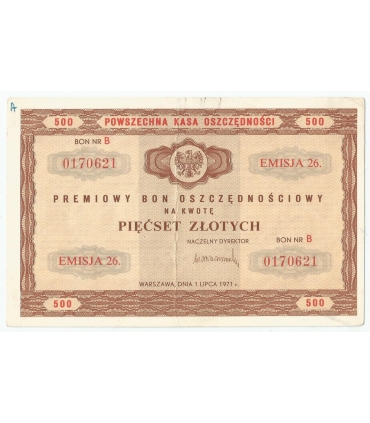 PKO Premiowy Bon Oszczędnościowy 500 zł 1971 rok