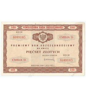 PKO Premiowy Bon Oszczędnościowy 500 zł 1971 rok