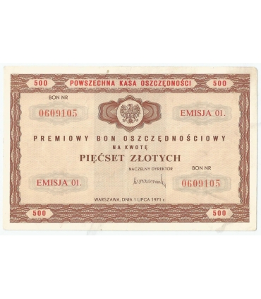 PKO Premiowy Bon Oszczędnościowy 500 zł 1971 rok