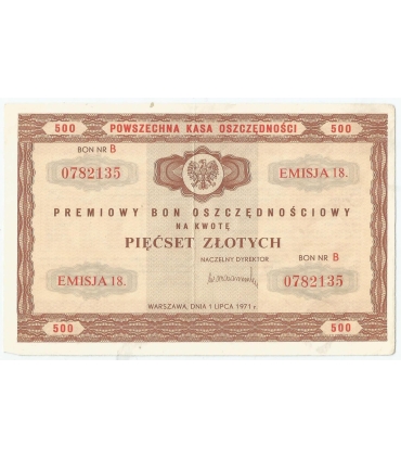 PKO Premiowy Bon Oszczędnościowy 500 zł 1971 rok