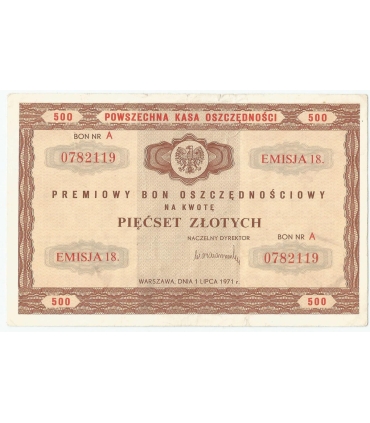 PKO Premiowy Bon Oszczędnościowy 500 zł 1971 rok