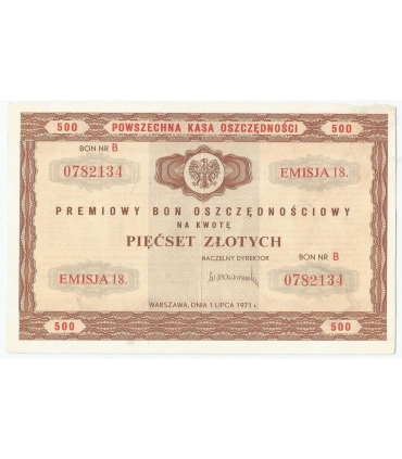 PKO Premiowy Bon Oszczędnościowy 500 zł 1971 rok
