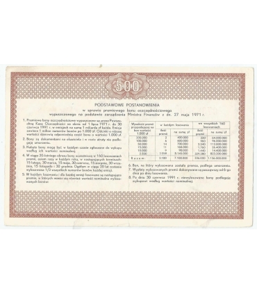 PKO Premiowy Bon Oszczędnościowy 500 zł 1971 rok