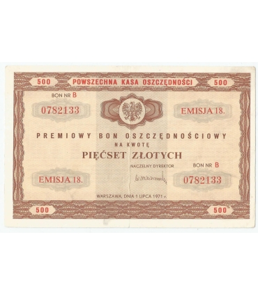 PKO Premiowy Bon Oszczędnościowy 500 zł 1971 rok