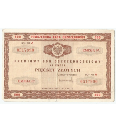 PKO Premiowy Bon Oszczędnościowy 500 zł 1971 rok
