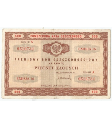 PKO Premiowy Bon Oszczędnościowy 500 zł 1971 rok