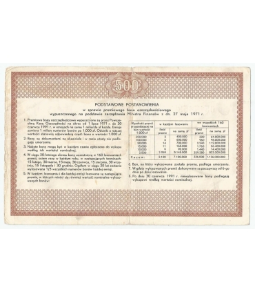 PKO Premiowy Bon Oszczędnościowy 500 zł 1971 rok