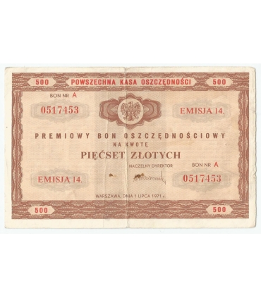 PKO Premiowy Bon Oszczędnościowy 500 zł 1971 rok