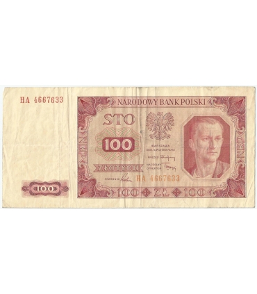100 zł, 1948, seria HA, stan 3-, rzadsza seria bez ramki