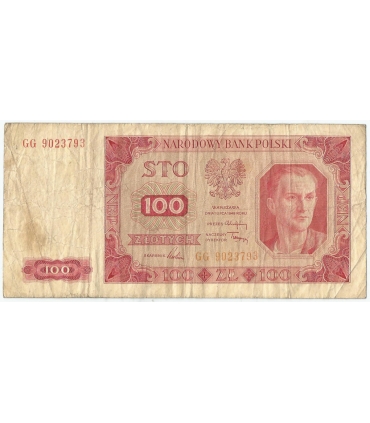 100 zł, 1948, seria HA, stan 3-, rzadsza seria bez ramki