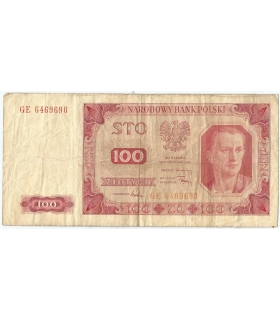 100 zł, 1948, seria GE, stan 3-, rzadsza seria bez ramki
