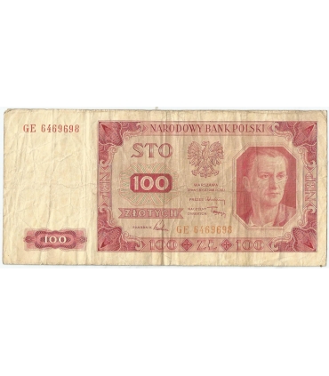 100 zł, 1948, seria GE, stan 3-, rzadsza seria bez ramki