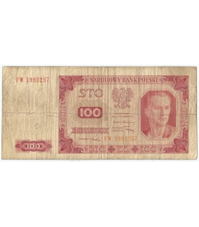 100 zł, 1948, seria FW, stan 3-/4+, rzadsza seria bez ramki