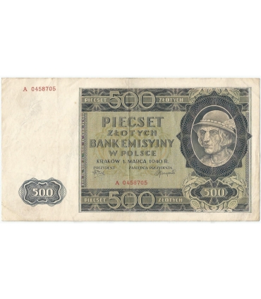 Banknot 500 złotych 1940 stan 3/3+, Ser. A, Góral